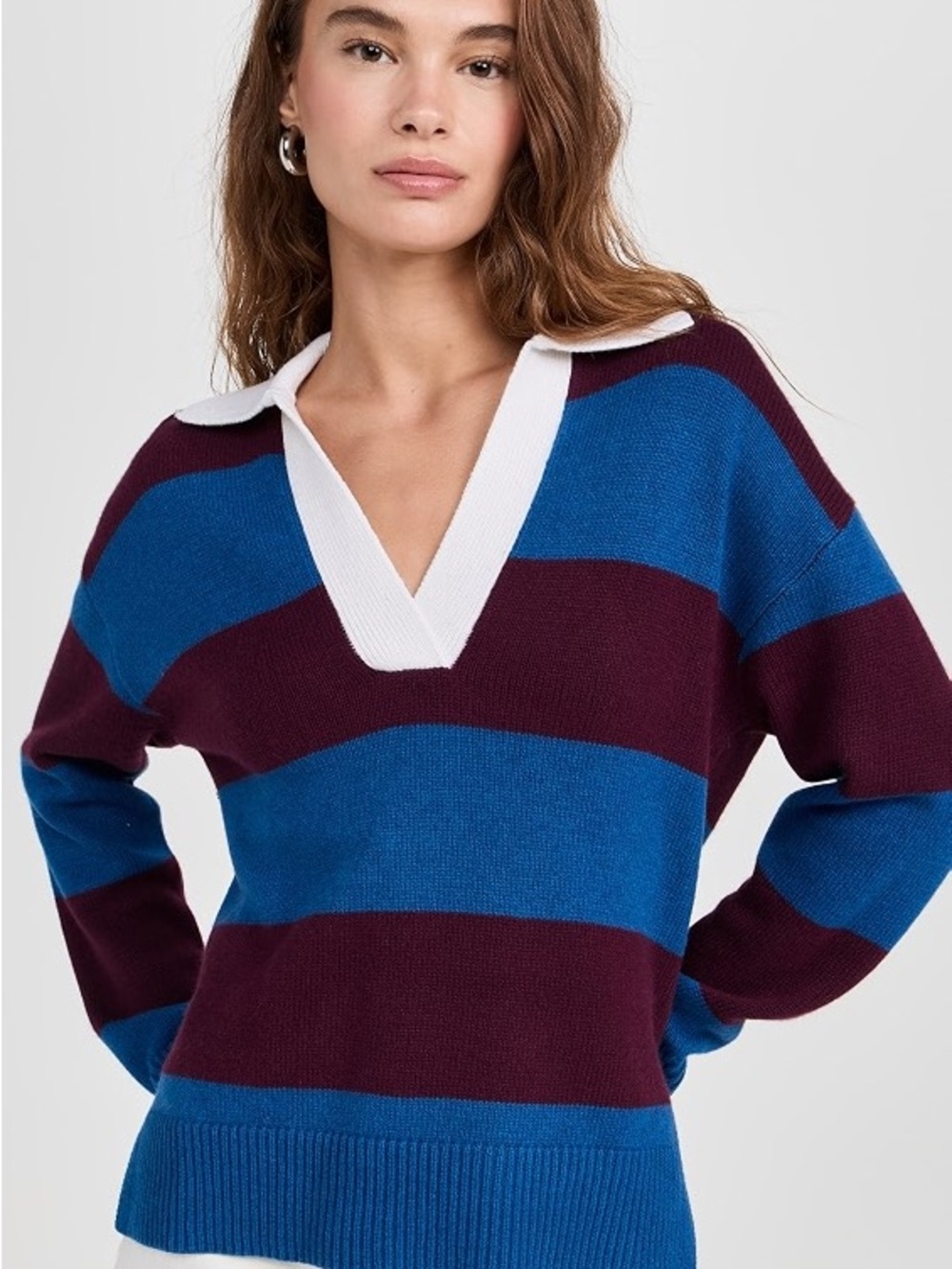Rails Harris Striped Polo Sweater Blue Burgundy XS
